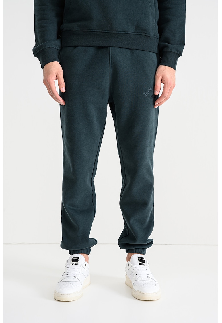 Pantaloni de trening din amestec de bumbac organic cu talie medie si snur de ajustare