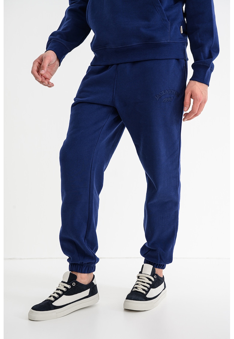 Pantaloni de trening din amestec de bumbac organic cu talie medie si snur de ajustare