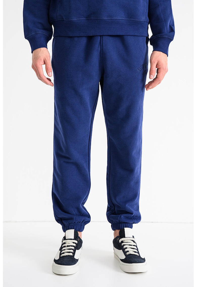 Pantaloni de trening din amestec de bumbac organic cu talie medie si snur de ajustare