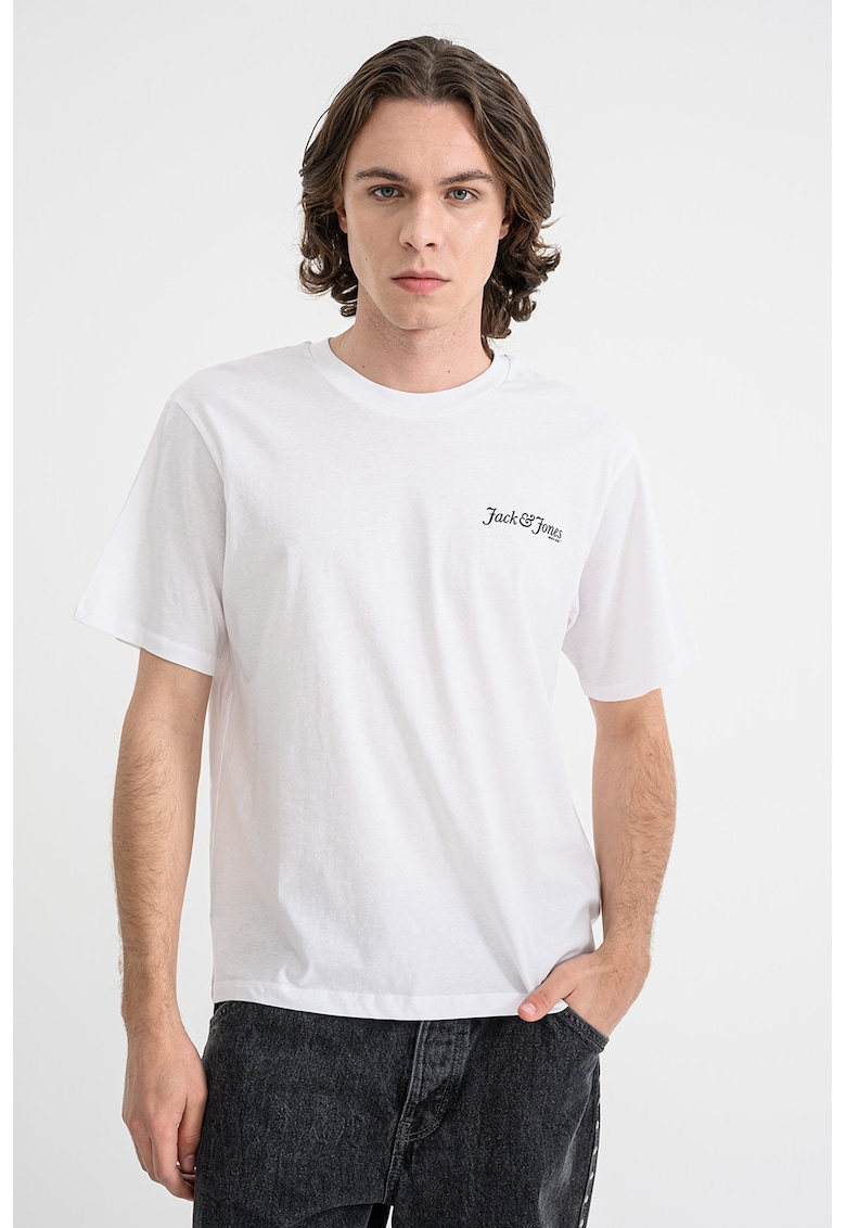 Tricou din bumbac cu decolteu la baza gatului Yuki - Negru/Alb optic