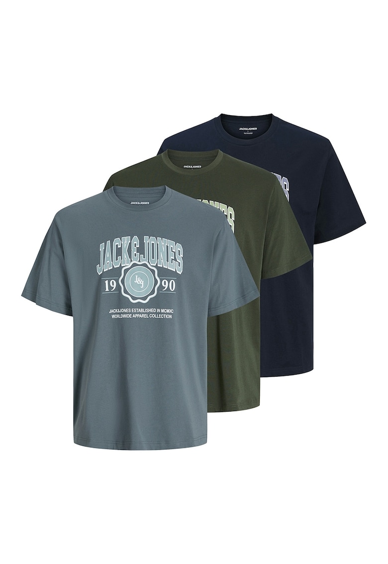Set de tricouri cu logo - 3 pise - Kaki pal/Albastru