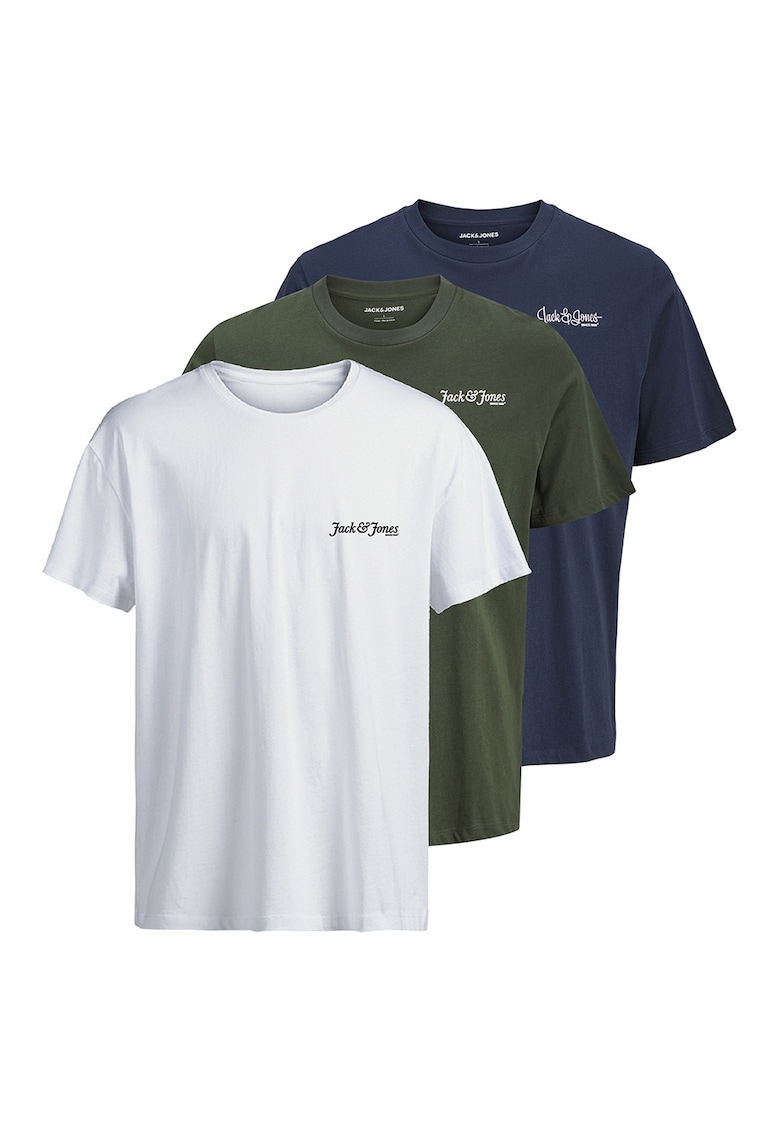 Set de tricou cu imprimeu logo discret - 3 piese - Alb/Verde/Albastru