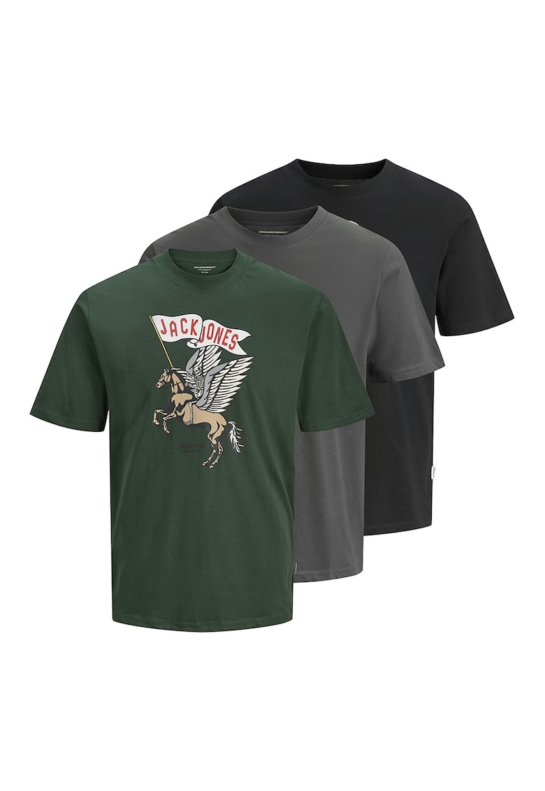 Set de tricou cu imprimeu - 3 piese - Verde/Negru/Gri