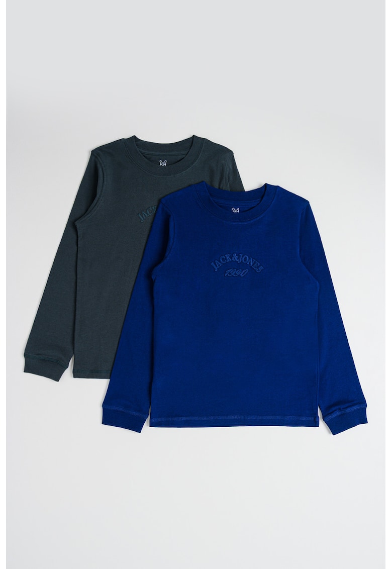 Set de bluze de bumbac cu broderie logo - 2 piese - Verde/Bleumarin