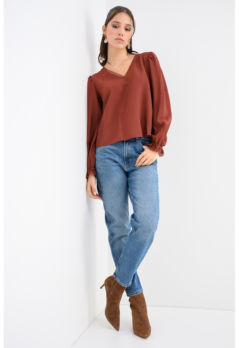 Bluza uni cu decolteu in V - Maro scortisoara
