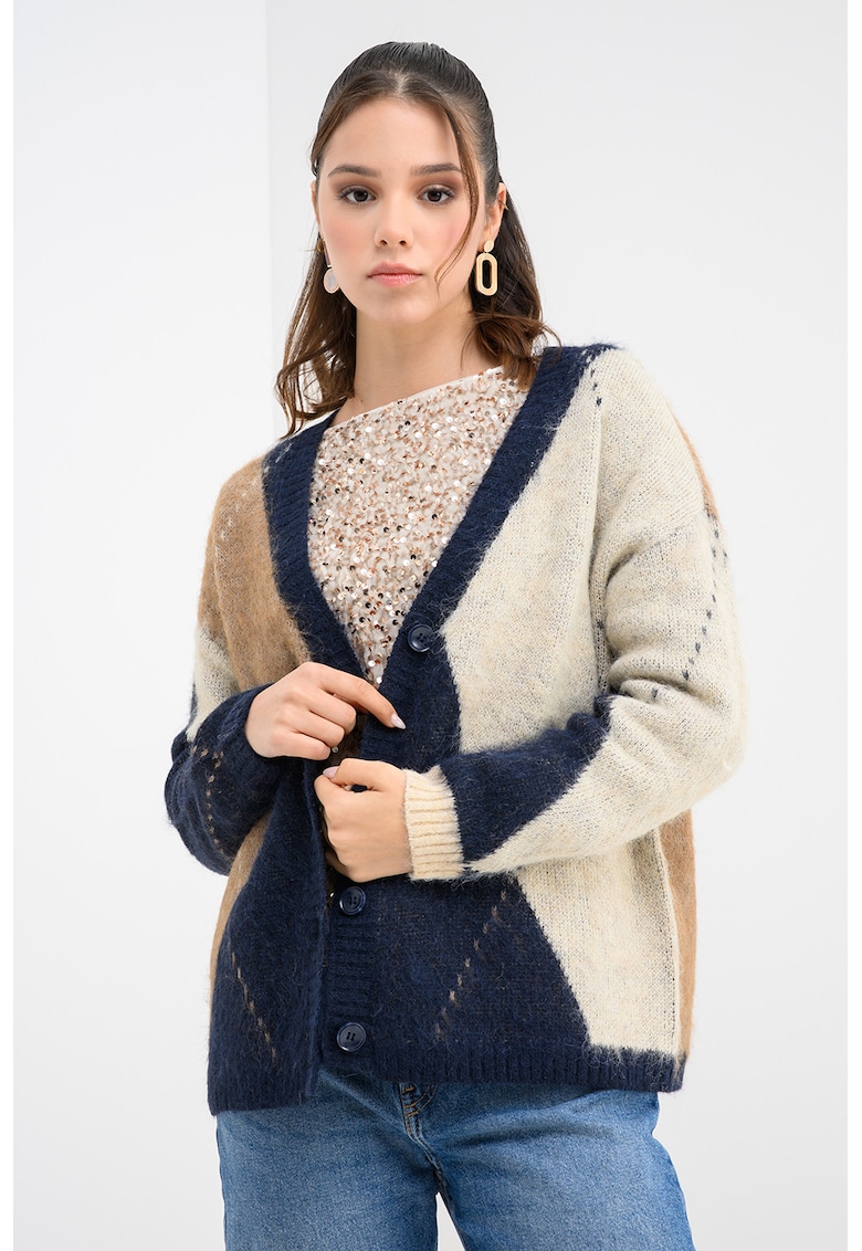 Cardigan lejer din amestec de lana cu model geometric