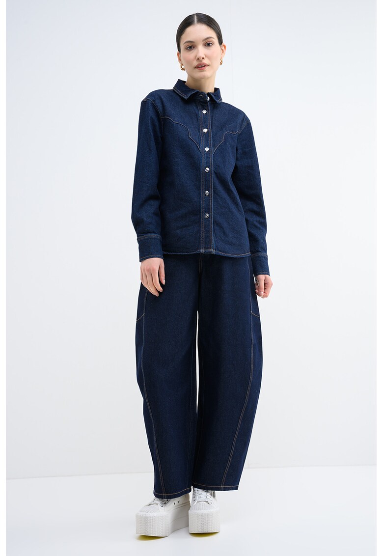 Camasa de denim cu mansete cu nasturi - Albastru inchis