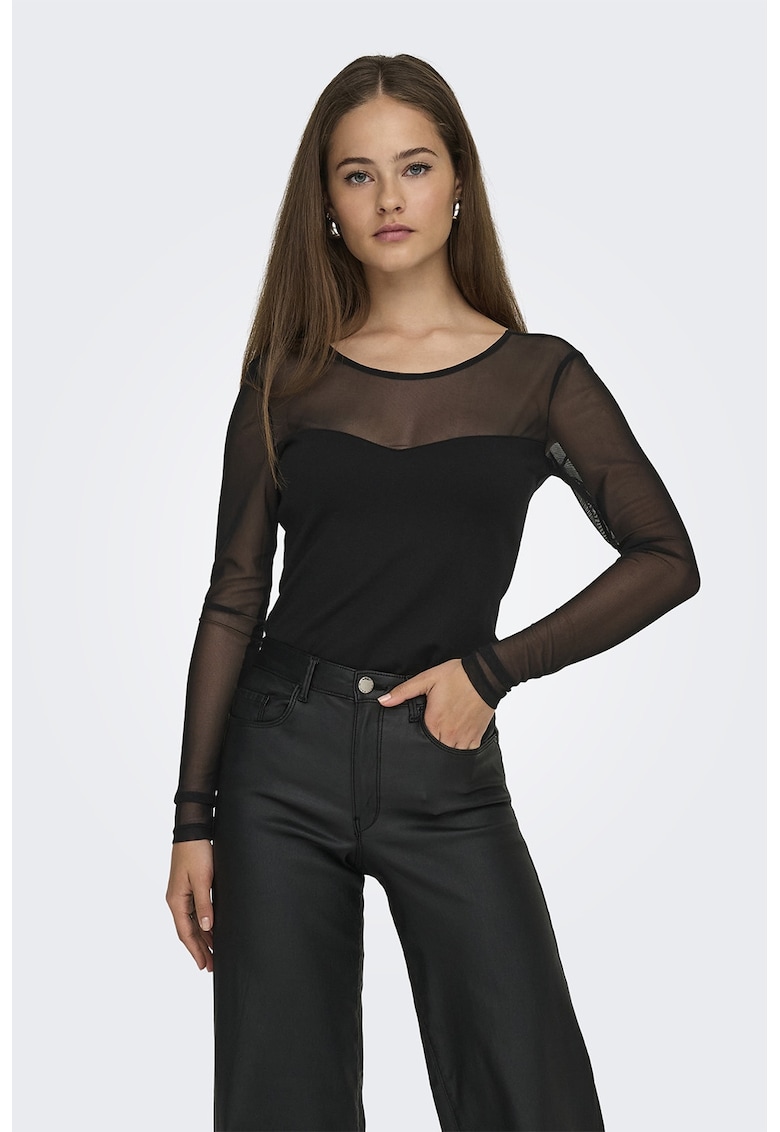 Bluza slim fit cu segmente semitransparente