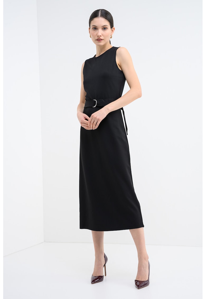 Rochie midi cu slit - Negru