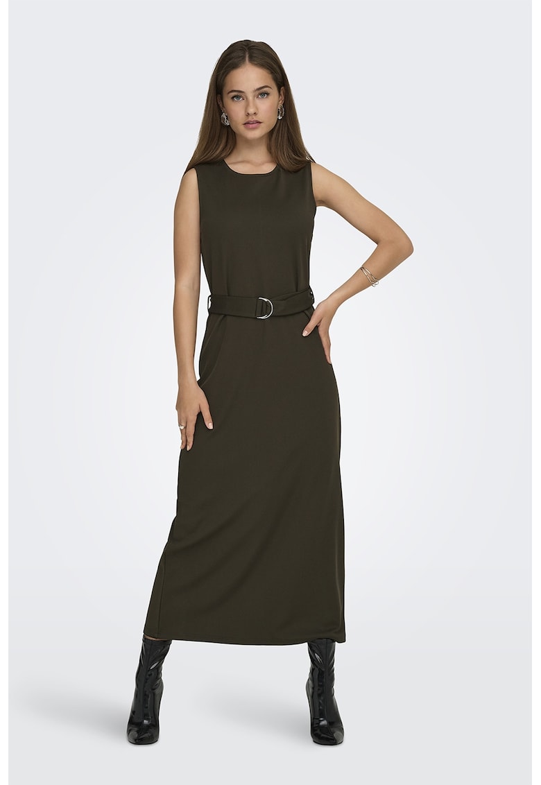 Rochie midi cu slit - Maro inchis
