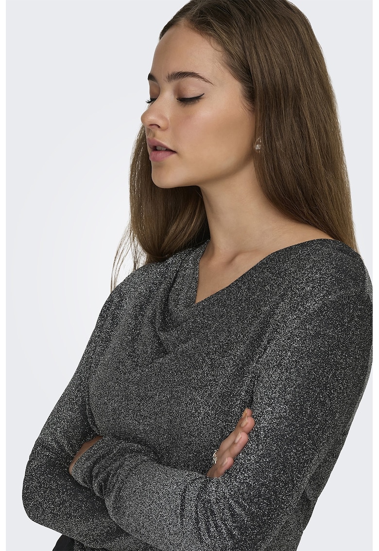 Bluza slim fit cu decolteu drapat