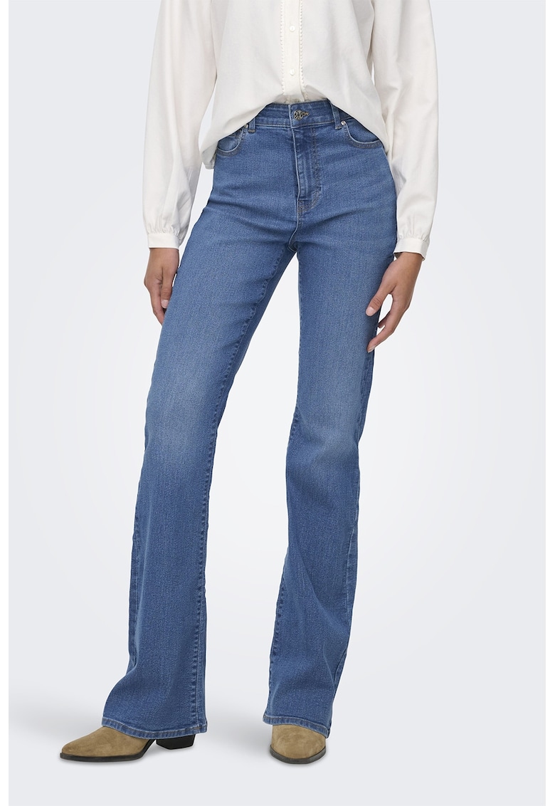 Blugi evazati cu talie inalta - Albastru pastel