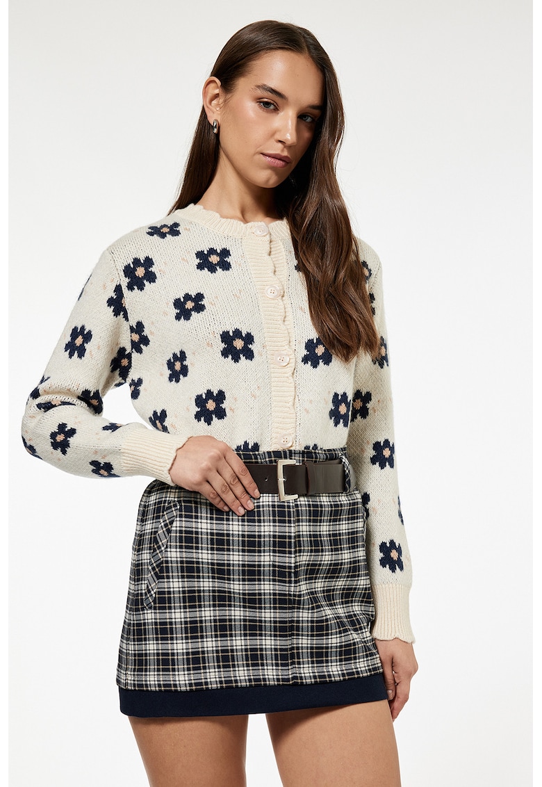 Cardigan cu model floral - Negru/Crem
