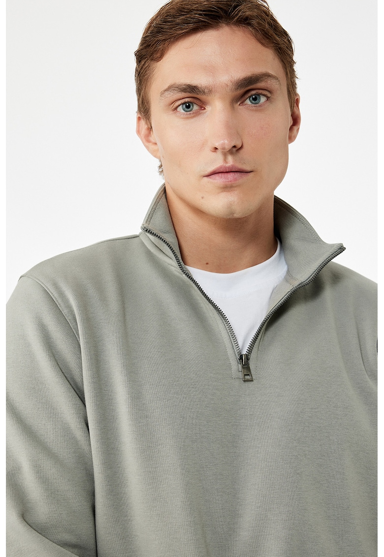 Bluza de trening cu fenta cu fermoar si model uni