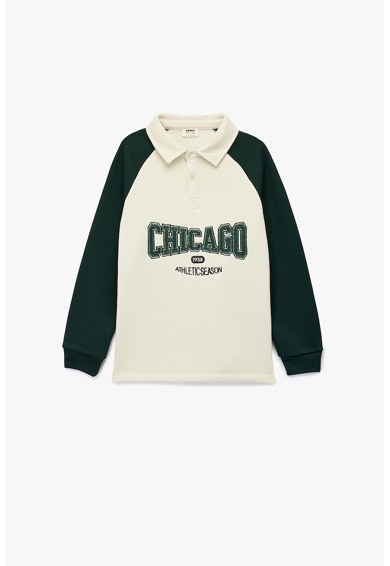 Bluza de trening cu nasturi si text brodat