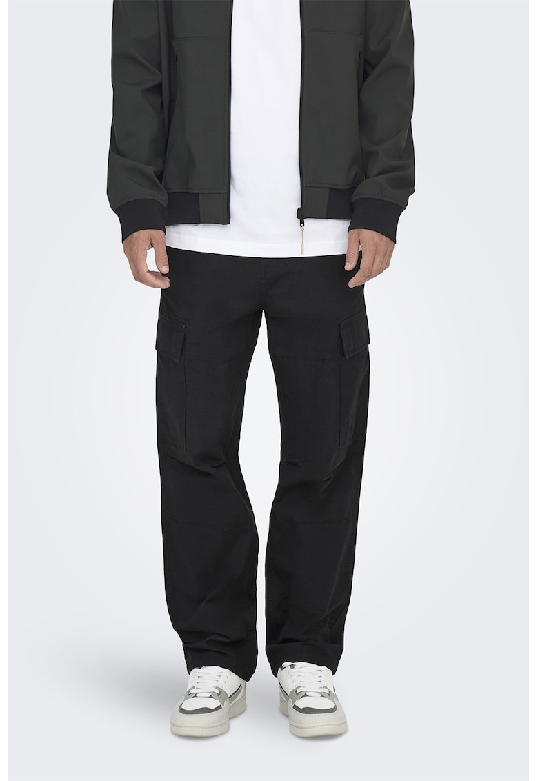 Pantaloni relaxed fit cu talie medie - Negru