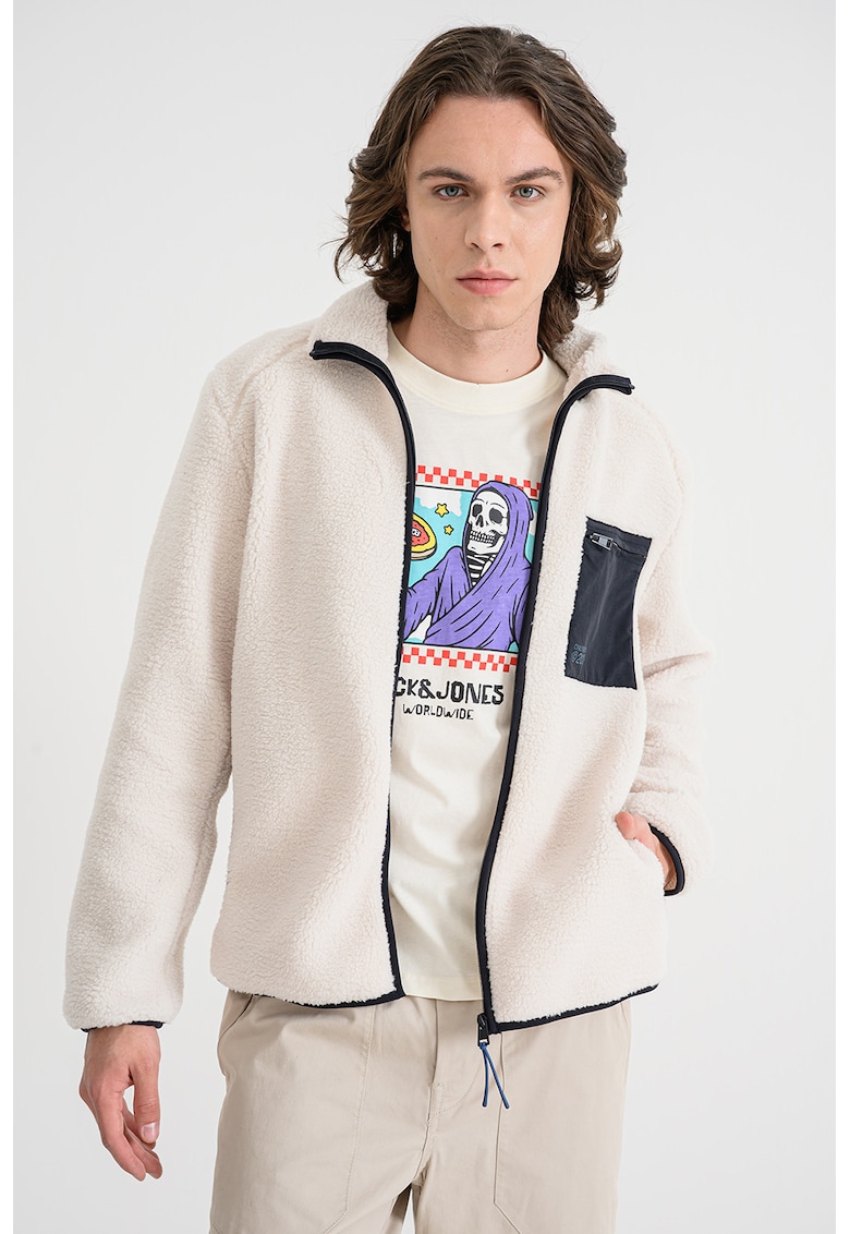 Jacheta din material sherpa cu fermoar