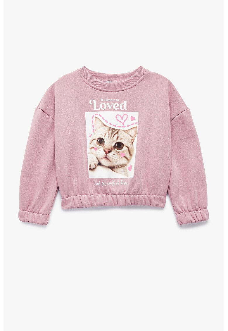 Bluza de trening cu maneci cazute - Alb/Maro/Roz prafuit