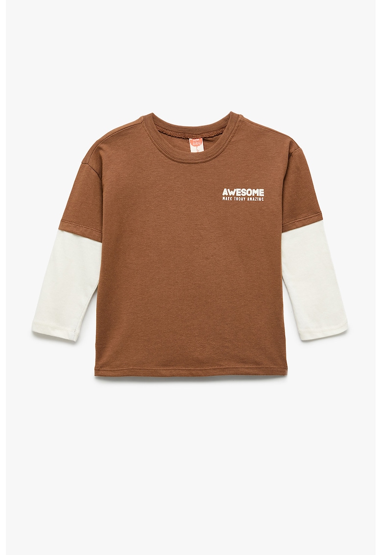 Bluza cu design 2in1 si text - Alb/Maro scortisoara