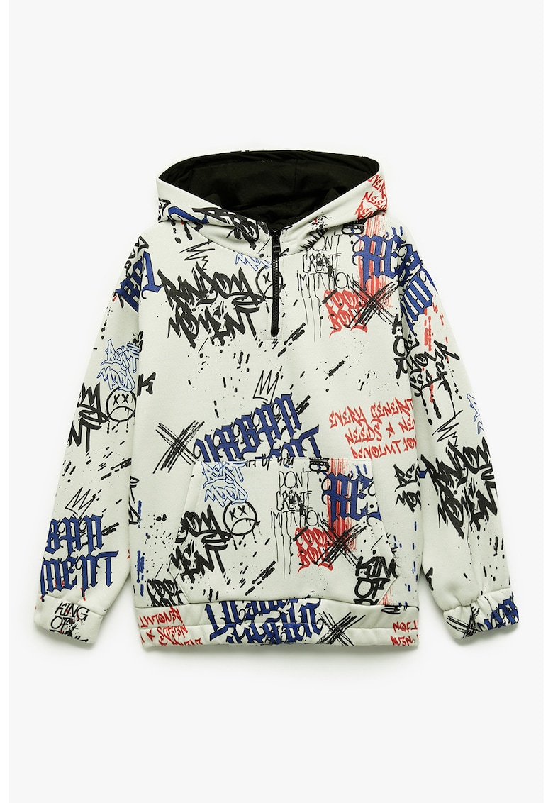 Hanorac cu imprimeu grafic si fermoar scurt