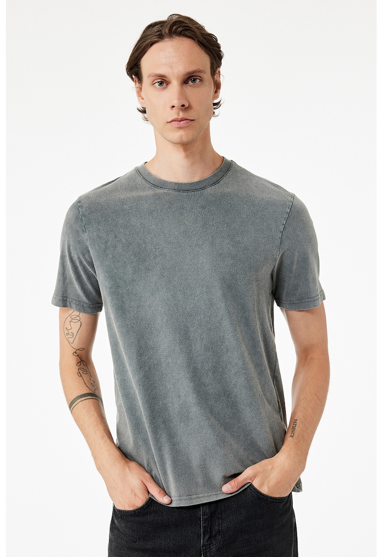 Tricou regular fit cu model uni - Gri inchis
