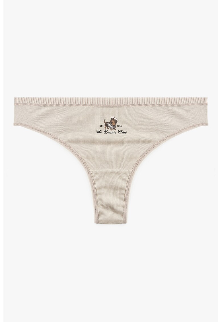 Chiloti tanga cu imprimeu text si grafic