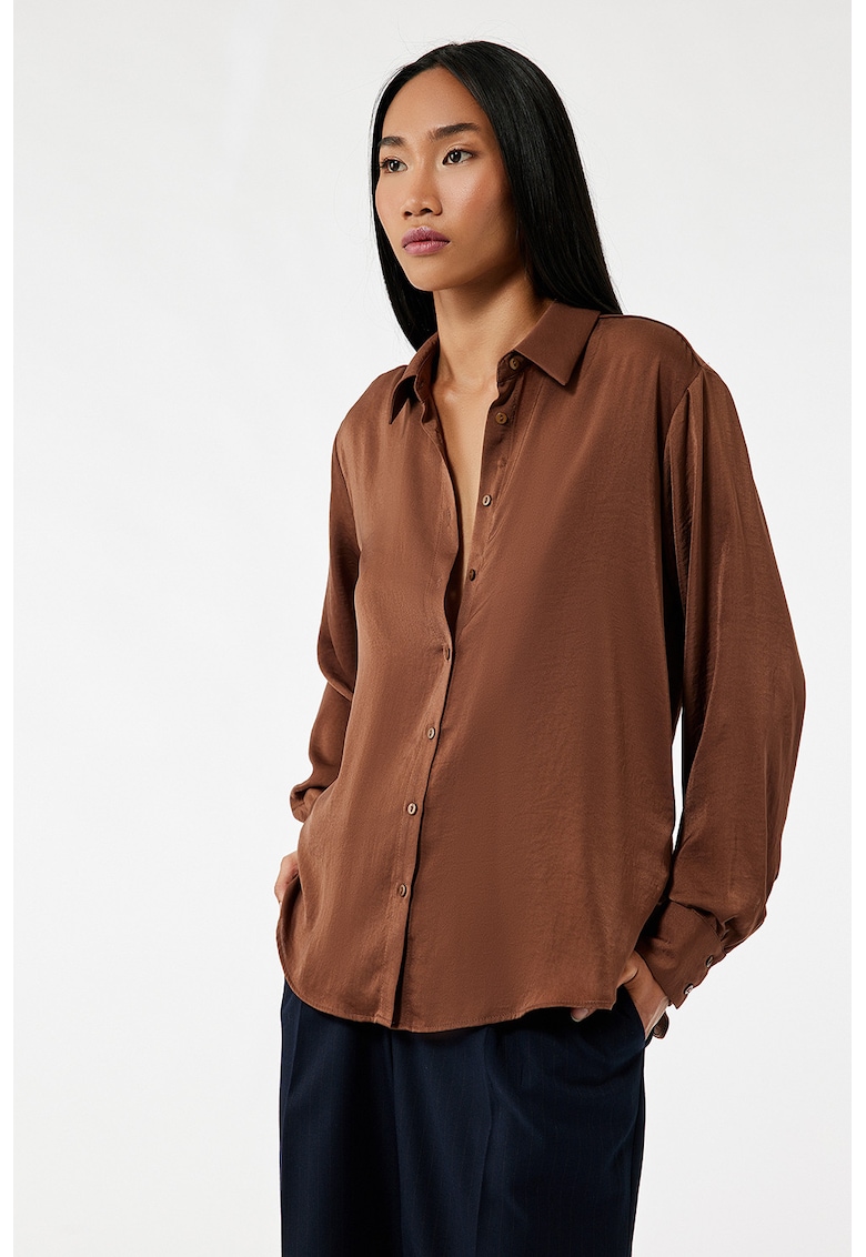Camasa uni de satin - Maro inchis