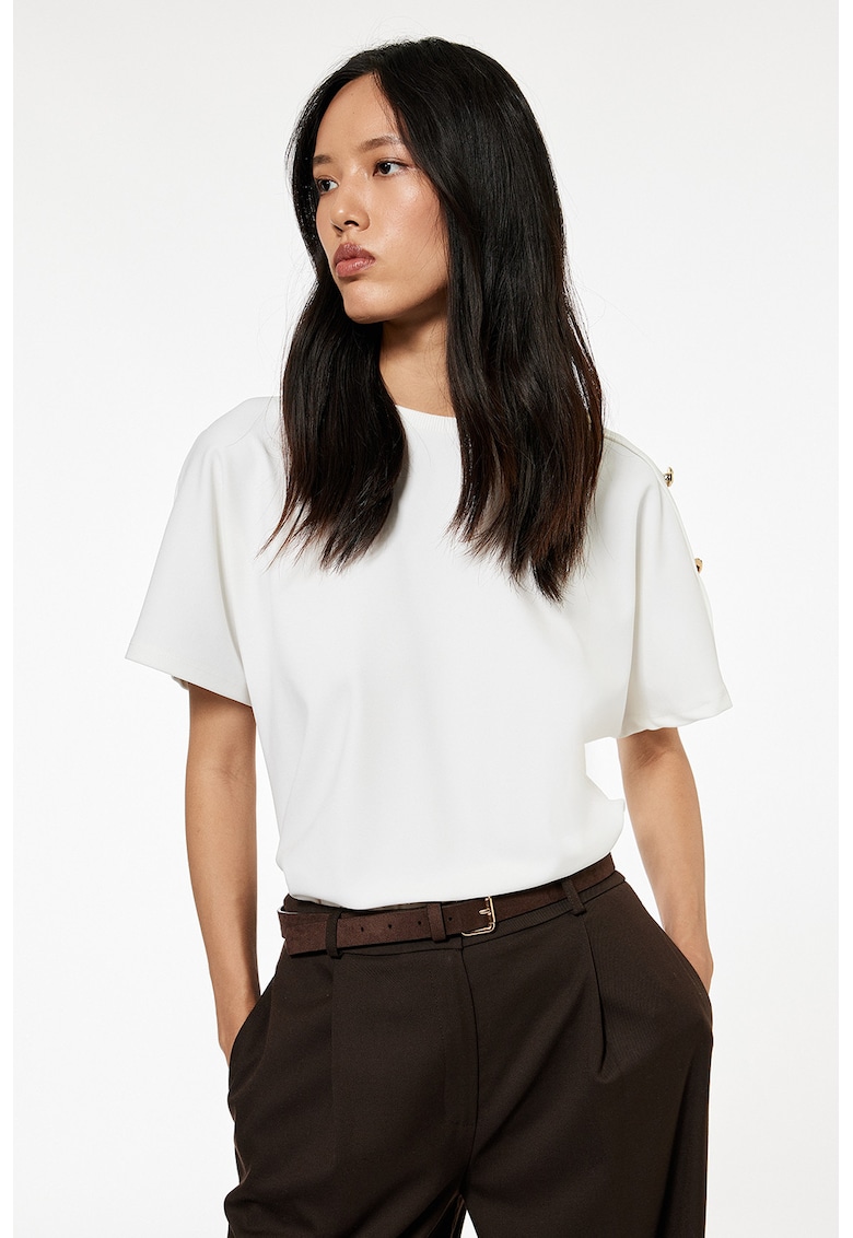 Tricou cu nasturi decorativi pe maneci - Alb