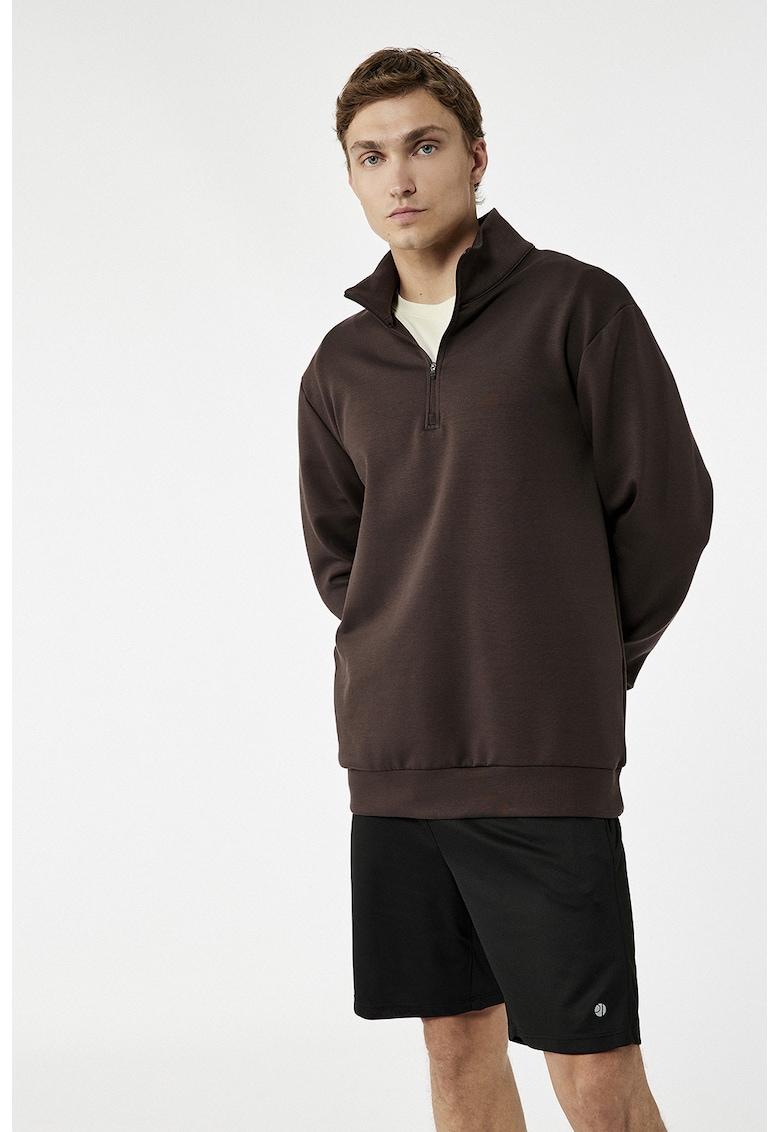 Bluza de trening cu fenta cu fermoar - Maro inchis