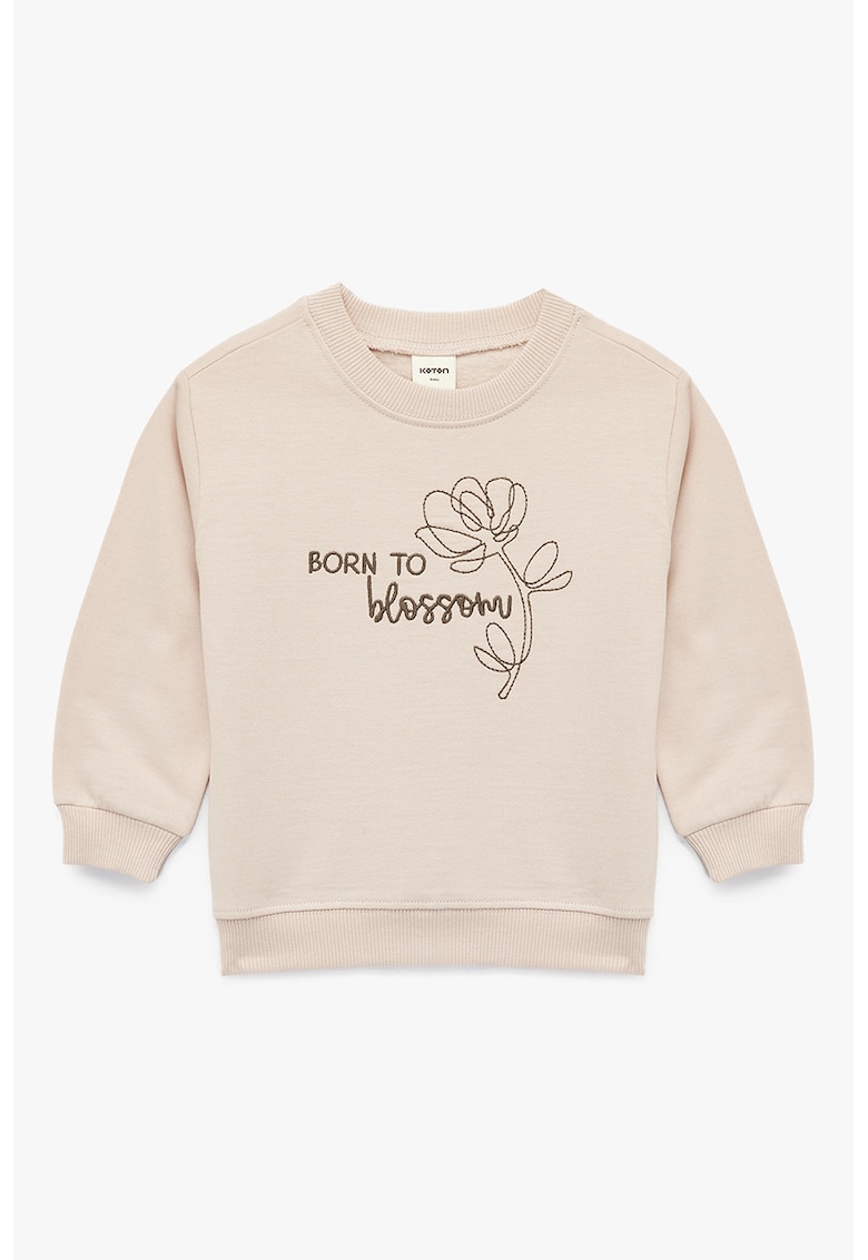 Bluza de trening cu text brodat si detaliu floral