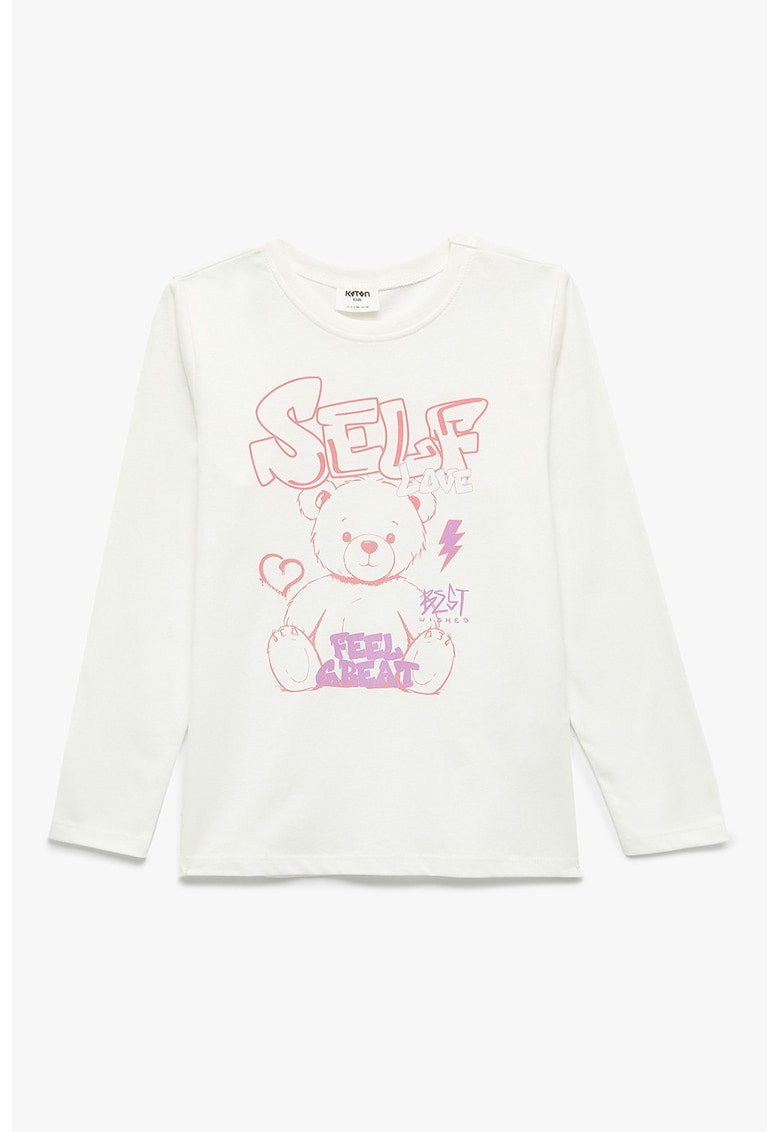 Bluza cu imprimeu si decolteu la baza gatului - Rosu stins/Alb murdar