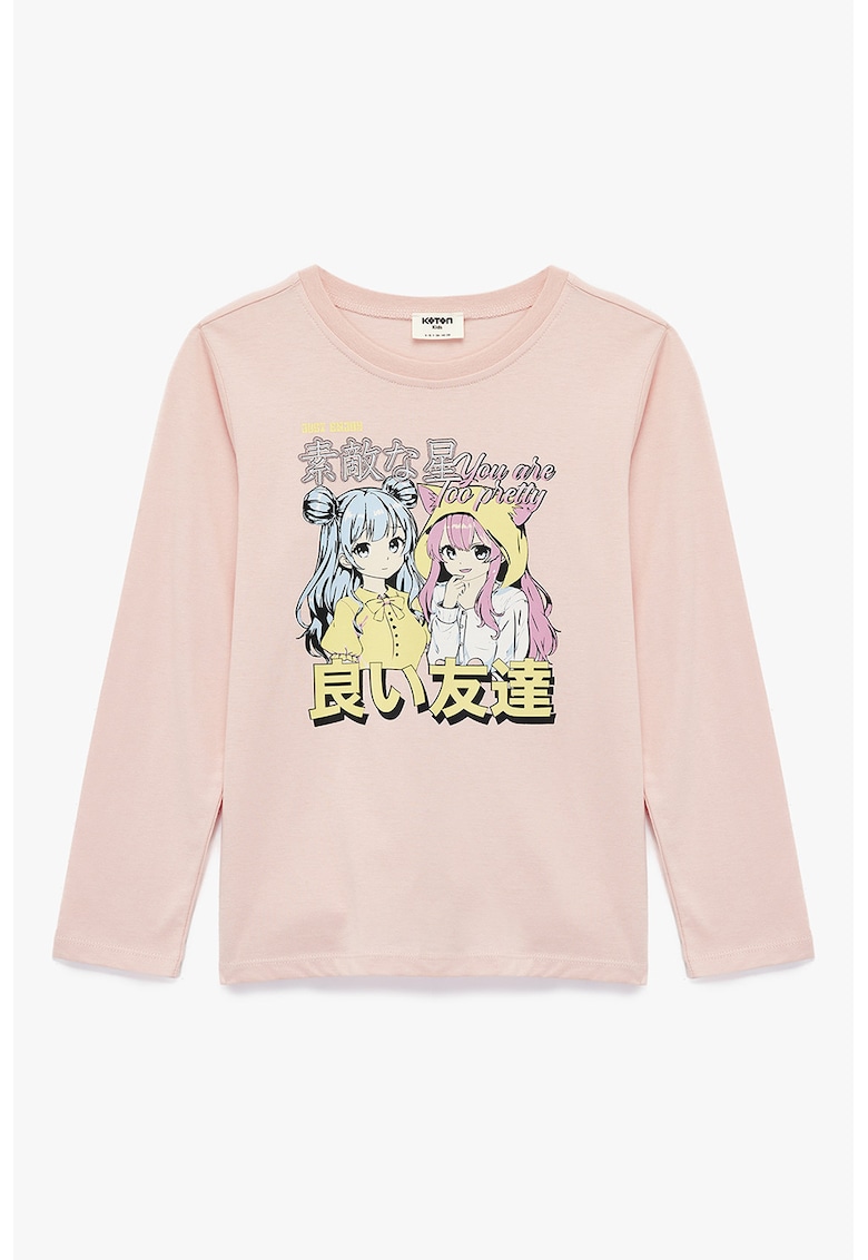 Bluza de bumbac cu imprimeu - Roz deschis/Galben pai