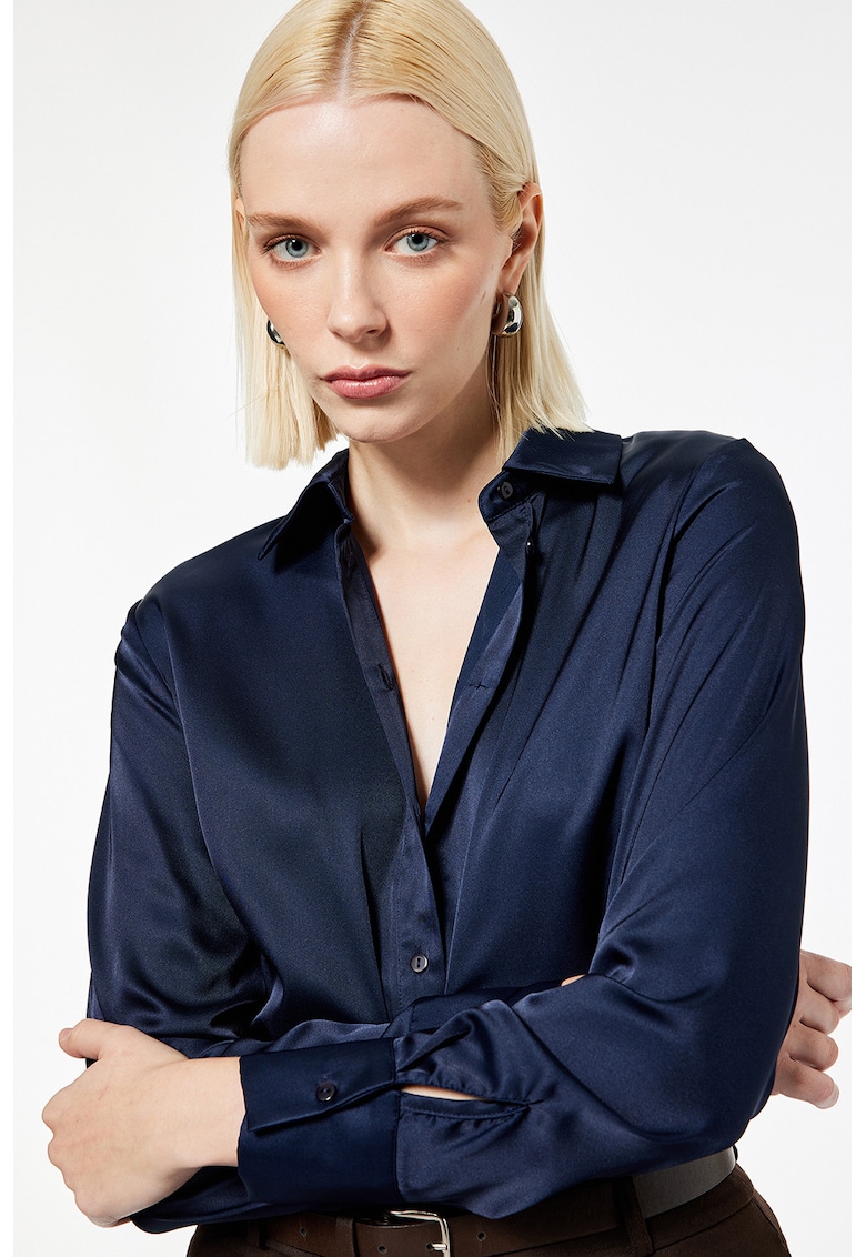 Camasa regular fit cu model uni - Bleumarin