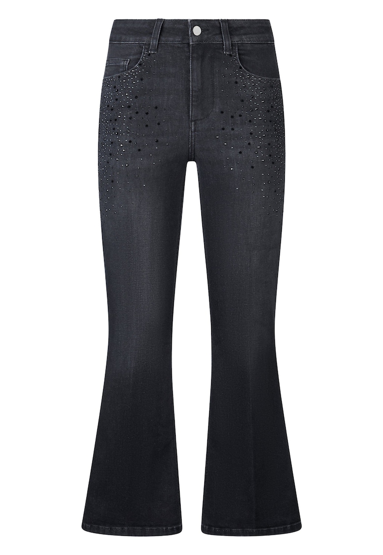 Blugi capri evazati cu strasuri - Negru/Albastru inchis