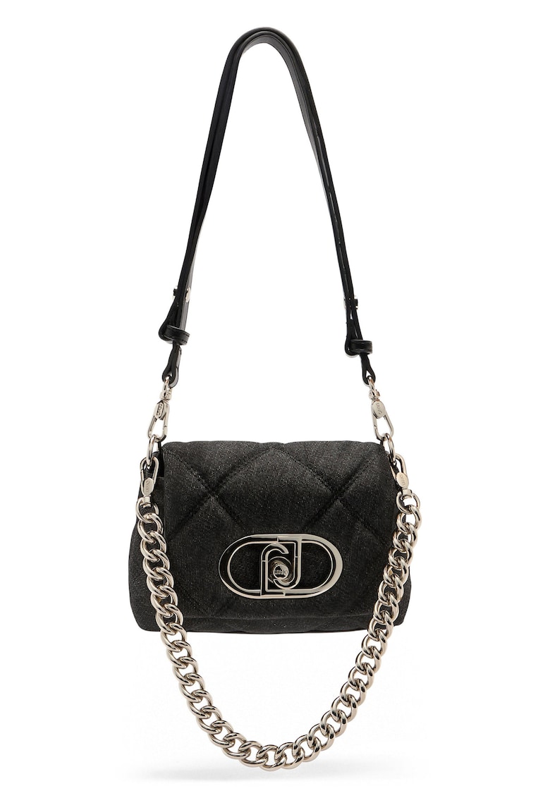 Geanta matlasata din denim cu bareta de umar detasabila din lant Lapuffy