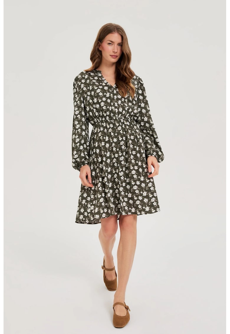 Rochie Flared Floral Oliv - Verde