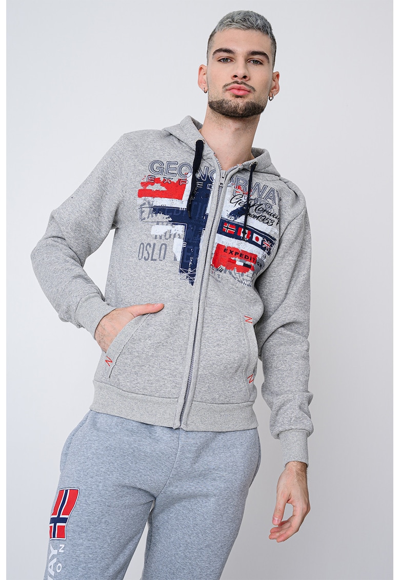 Hanorac regular-fit cu logo Getchup - Rosu inchis/Gri deschis melange/Bleumarin