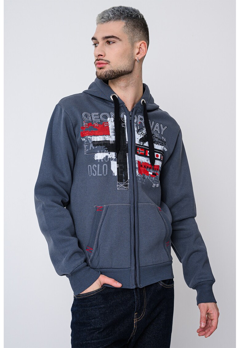 Hanorac regular-fit cu logo Getchup - Rosu inchis/Gri inchis