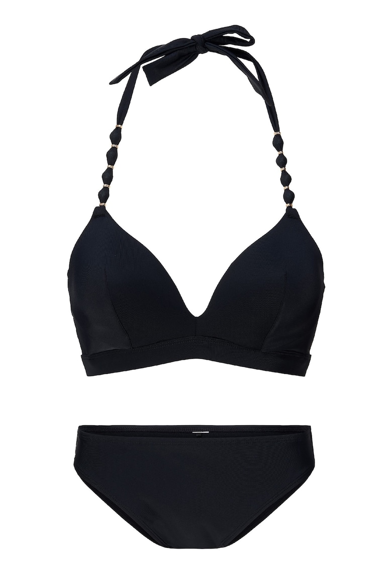 Costum de baie din doua piese cu model uni - Negru