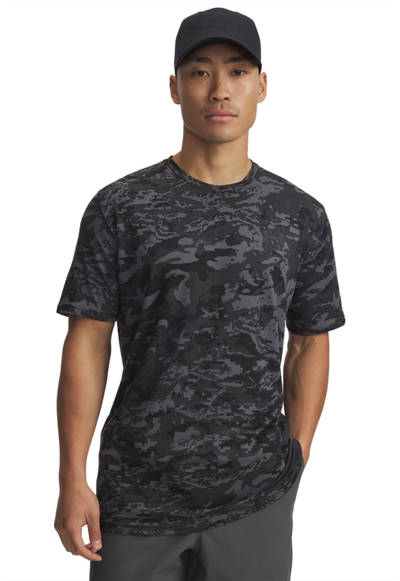 Tricou cu model si decolteu la baza gatului - Negru/Negru stins