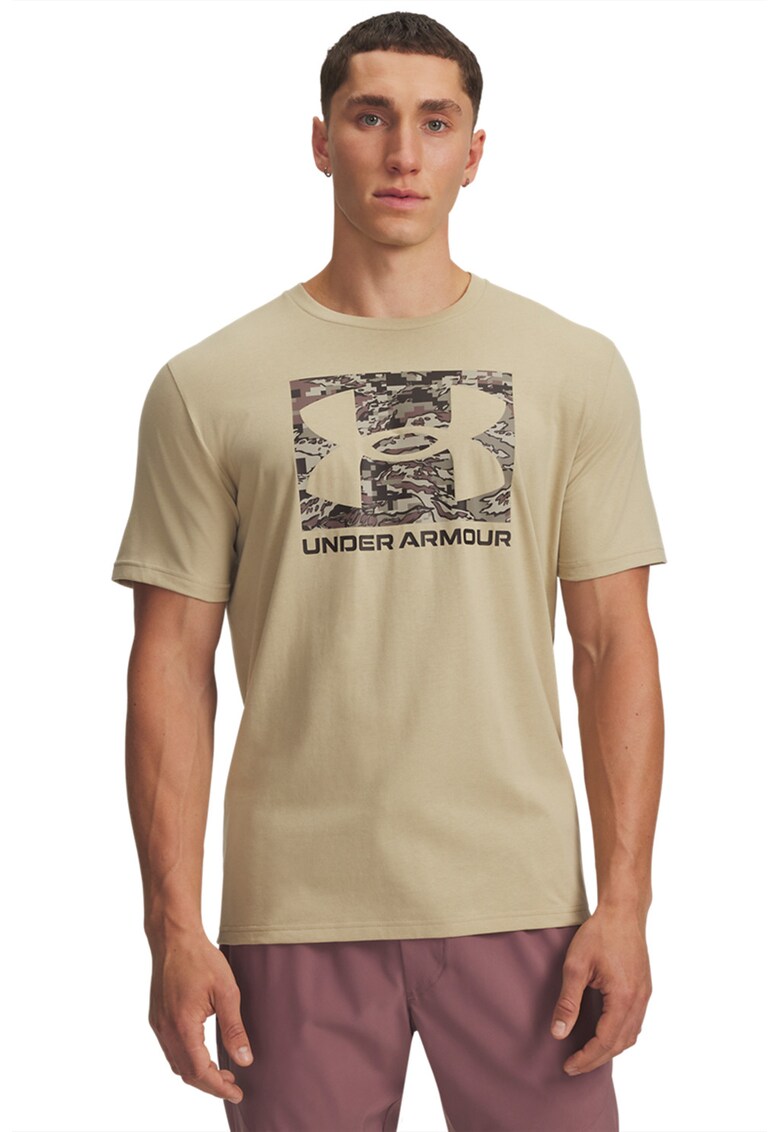 Tricou cu decolteu rotund si logo ABC Camo - Bej inchis