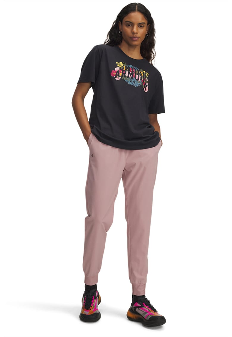 Pantaloni de trening cu talie medie si logo discret