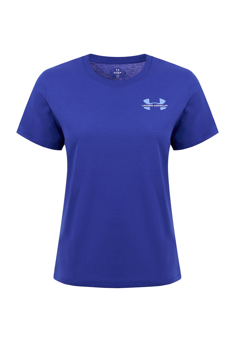 Tricou cu decolteu la baza gatului si logo pe piept - Albastru indigo