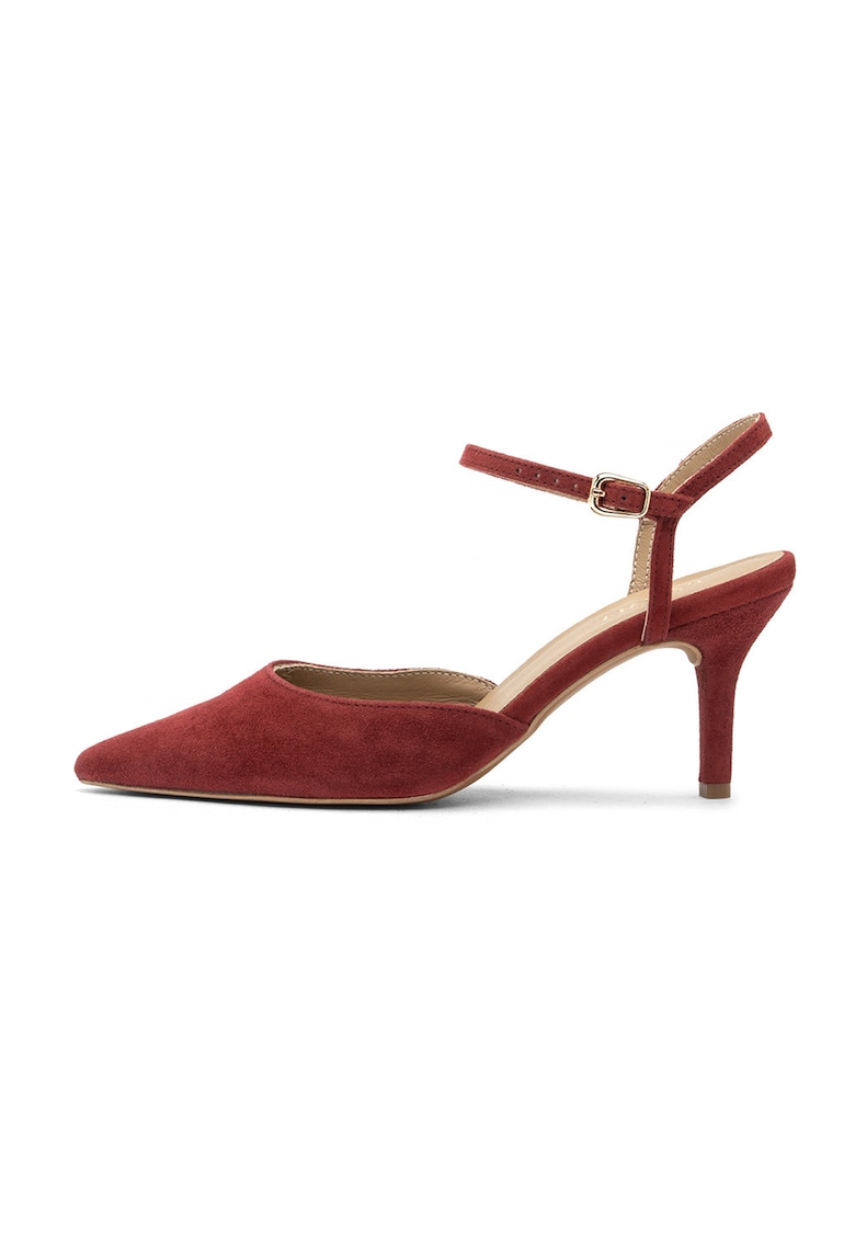 Pantofi de piele intoarsa cu varf ascutit si toc Ofelia - Rosu inchis