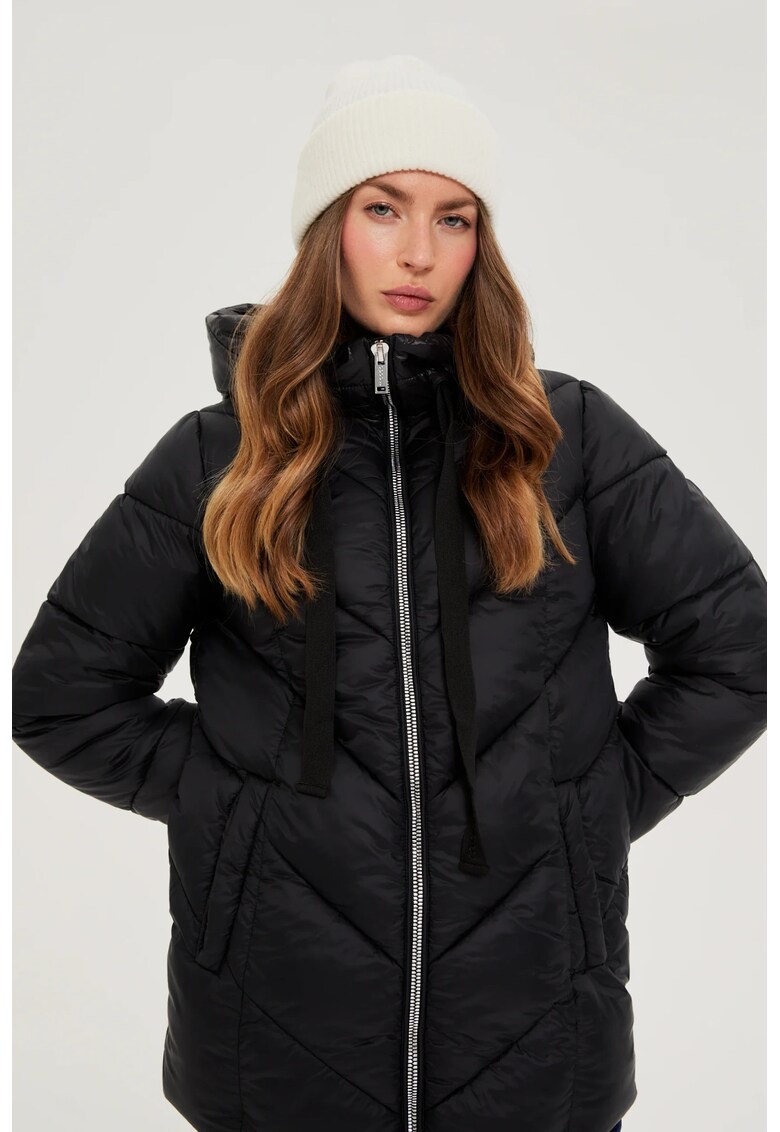 Jachetă neagră cu glugă - poliamid - Negru