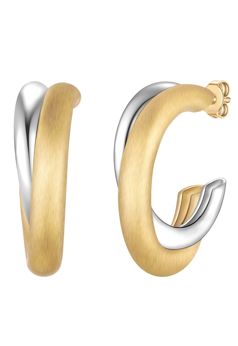 Cercei rotunzi placati cu aur de 14K - cu model in doua nuante