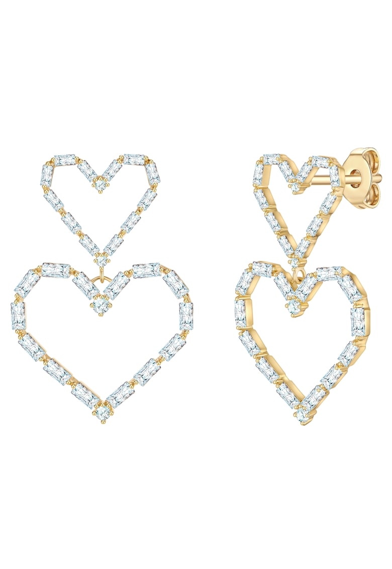 Cercei drop in forma de inima placati cu aur de 14K si decorati cu zirconia