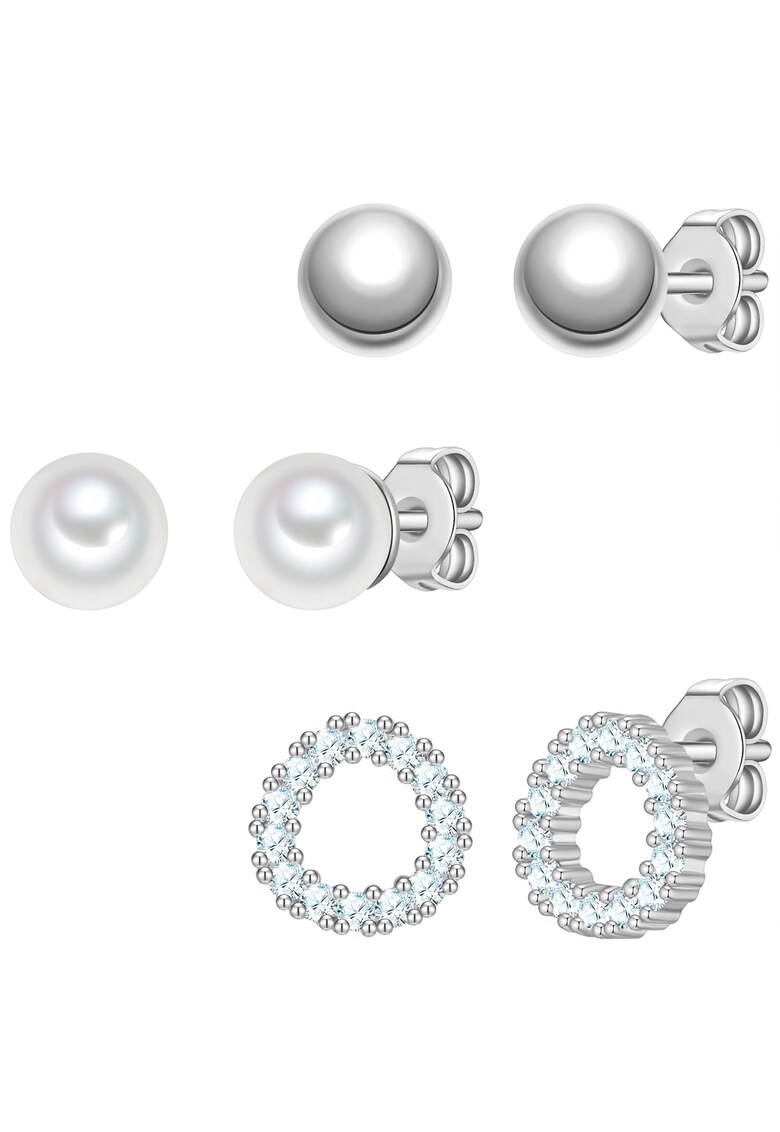 Set de cercei cu perle sintetice si zirconia - 3 perechi