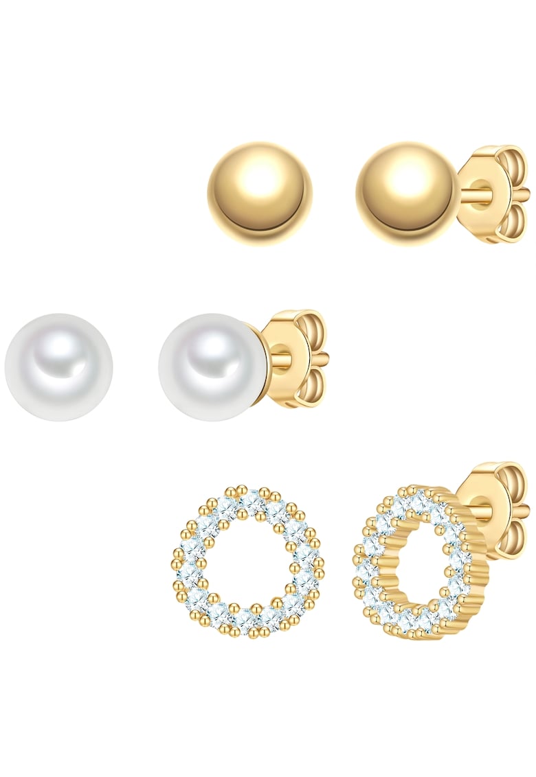 Set de cercei cu zirconia si perle sintetice - 3 perechi
