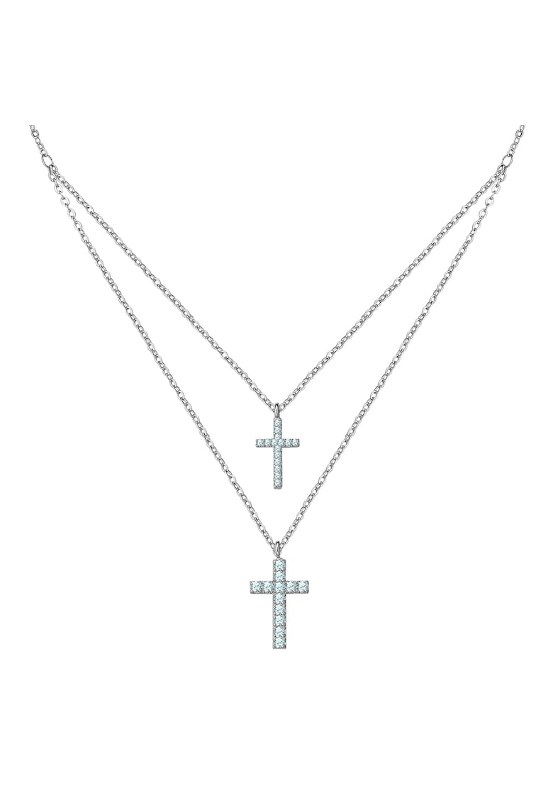 Colier cu mai multe siraguri si pandantive din zirconia in forma de cruce
